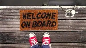Mat that says welcome on board